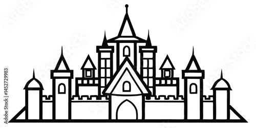 Castle Silhouette: A regal and detailed silhouette of a majestic castle, evoking a sense of history, fantasy, and architectural grandeur.