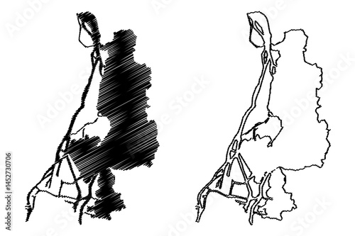 Lake Dabie (Republic of Poland) map vector illustration, scribble sketch Dąbie, Jezioro Dąbskie, Dabskie or Dammscher See map