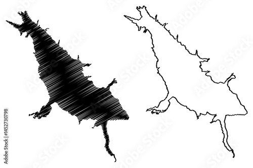 Lake Iskar Reservoir (Republic of Bulgaria) map vector illustration, scribble sketch map