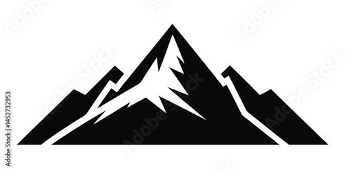 Majestic Mountain Silhouette: A striking black and white rendering of a mountain range, embodying strength, grandeur, and the allure of the natural world.