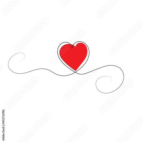 One continuous drawing of heart and color shape love sign. Thin flourish and romantic symbols in simple linear style. Doodle vector illustration 