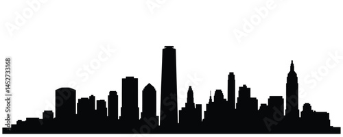 Black Silhouette of a Modern City Skyline Isolated on White Background.