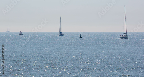 Sailing Boats Off Felixstowe Coast Suffolk UK