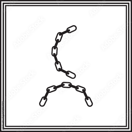 Curved Chain Silhouette Vector Set – Two Black Chain Segments in Minimalist Style, Industrial Link Elements for Strength Symbolism, Security Graphics, or Metal Design Concepts