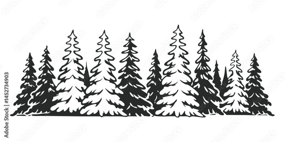 Obraz premium Forest Silhouette: Majestic silhouette of pine trees against a serene backdrop, depicting the grandeur and stillness of nature.