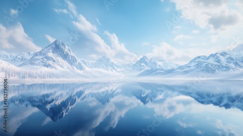 Wallpaper Mural serene lake surface reflected snow-capped mountains, winter, snow, reflection Torontodigital.ca