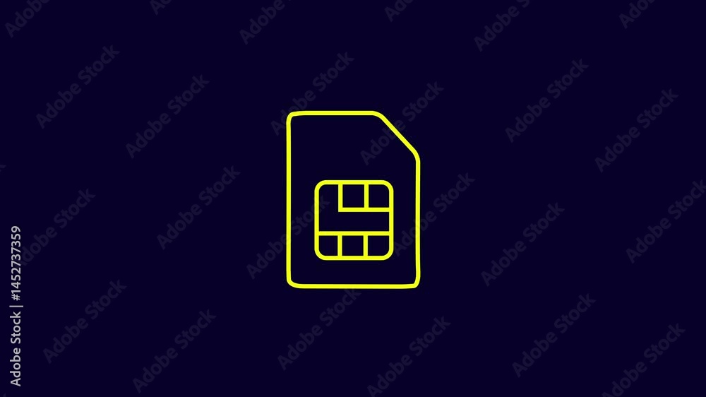Glowing neon line Sim card icon isolated on black background. Mobile cellular phone sim card chip. Mobile telecommunications technology symbol. 4K Video motion graphic animation Glowing neon line Sim card icon isolated on black background. Mobile cellular phone sim card chip. Mobile telecommunications technology symbol. 4K Video motion graphic animation