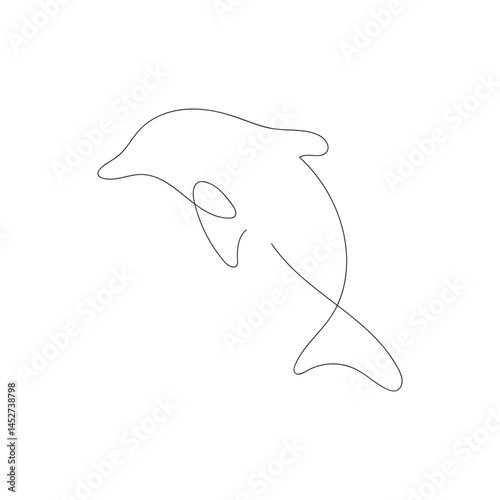 Dolphin one line continuous design. One line hand draw on white background.