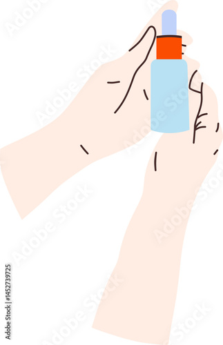Flat Illustration of Hand Holding Skincare Bottle With Minimalist Style Beauty Product Concept for Wellness Branding and Self Care Marketing Visuals