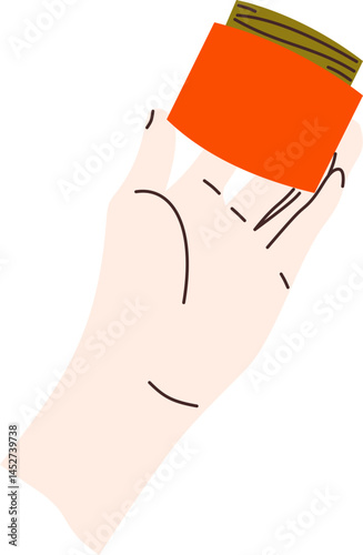 Flat Illustration of Hand Holding Skincare Bottle With Minimalist Style Beauty Product Concept for Wellness Branding and Self Care Marketing Visuals