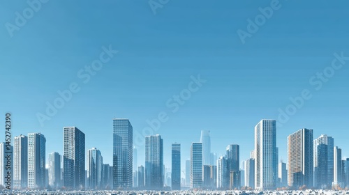 Fototapeta Naklejka Na Ścianę i Meble -  A clear blue sky above a clean city with modern buildings and no visible pollution