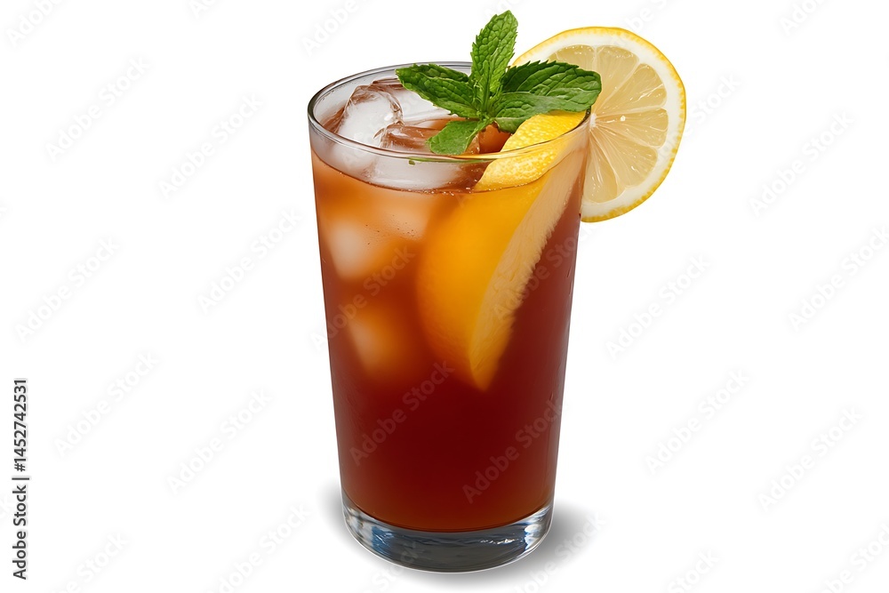 Refreshing Iced Tea With Lemon And Mint Isolated On White Background Refreshing Iced Tea With Lemon And Mint Isolated On White Background