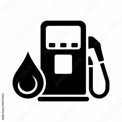 Gas Station Silhouette with Fuel Drop Symbol, Black Vector Illustration for Petrol, Diesel, Gasoline, Energy, Oil, Transportation, Automotive Infographic and App Interface Design