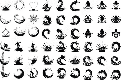 Water Splash Silhouette Set | Drip, Splash, Liquid Icons Splash Shapes Vector Silhouettes | Water Drop Design Set