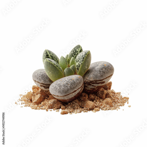 Lithops succulent plant in gravel, close-up studio shot photo
