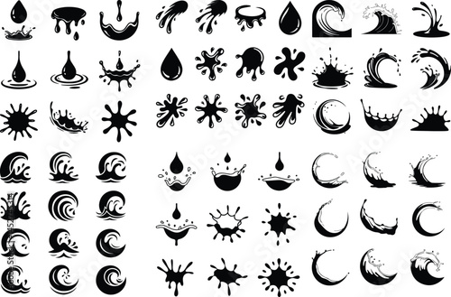 Water Splash Silhouette Set | Drip, Splash, Liquid Icons Splash Shapes Vector Silhouettes | Water Drop Design Set