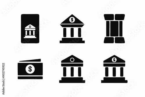 set of Bank icon silhouette vector illustration