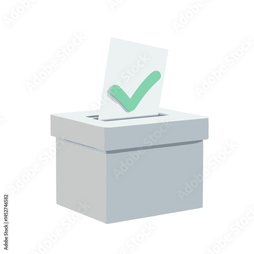 Stylized ballot box with a green checkmark symbolizing voting and democracy in a minimalist design