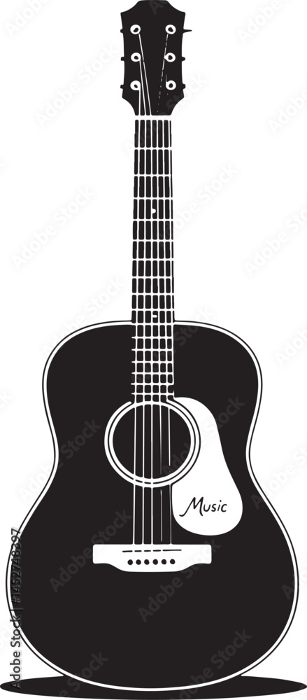 Obraz premium Acoustic guitar black silhouette. Music instrument icon. Vector illustration.