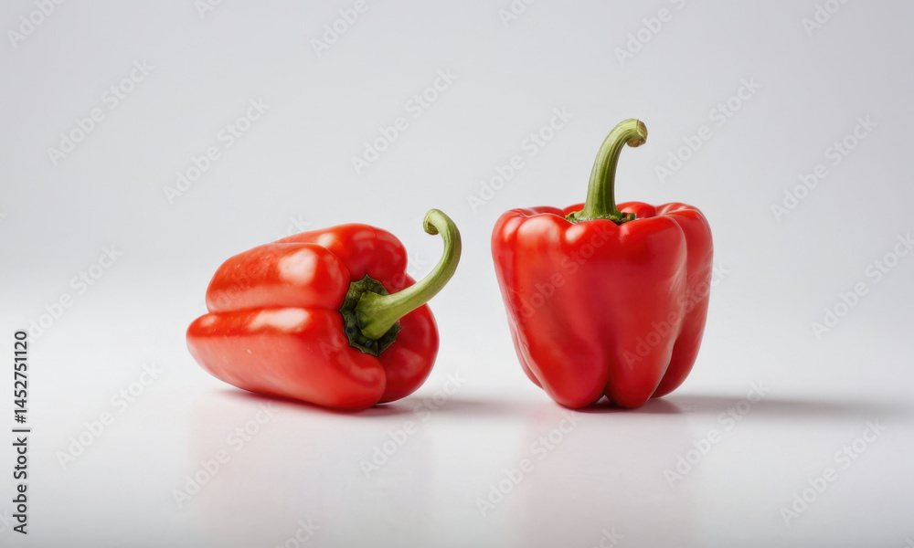 Two bright red peppers sit side by side