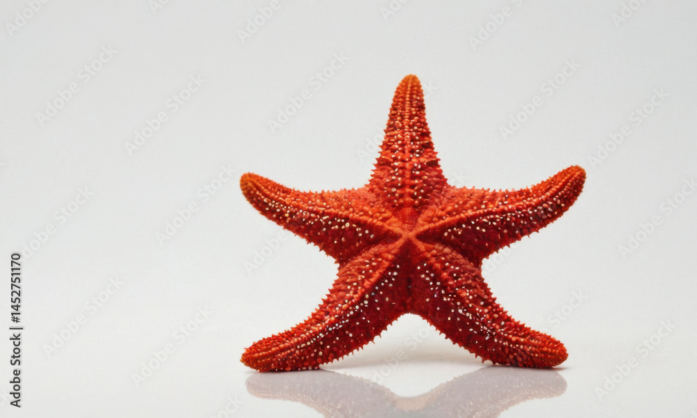 A single red starfish sits atop a white background, perfect for illustrating ocean or marine life themes