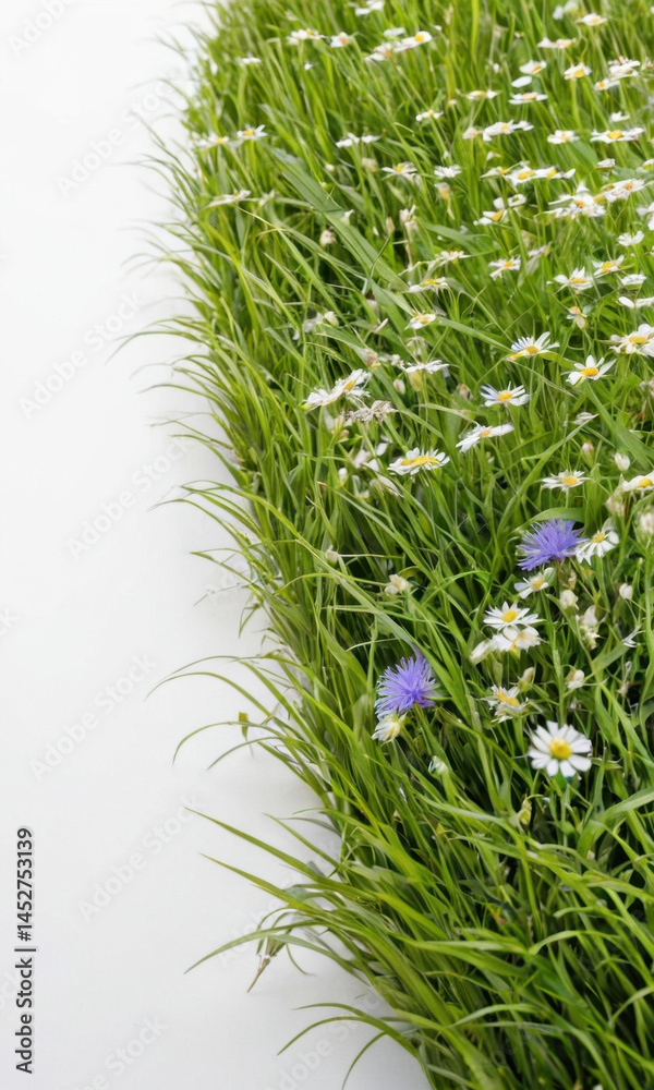 A colorful bouquet grows on a lush green meadow, ideal for decoration or photography