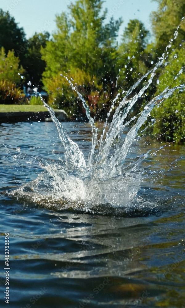 A dog enjoying the water in a pond, perfect for use as a background or illustration for various themes