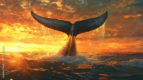 A whale diving into the ocean