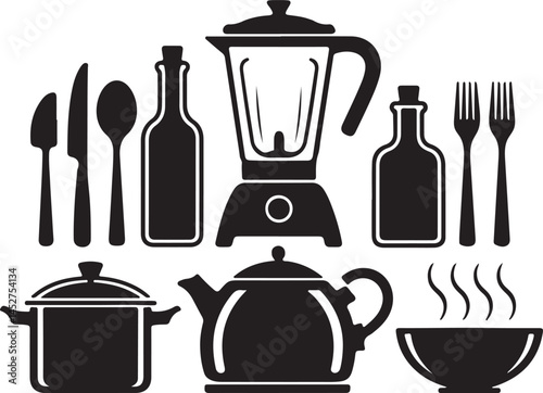Kitchen Utensils and Appliances Silhouette Illustration