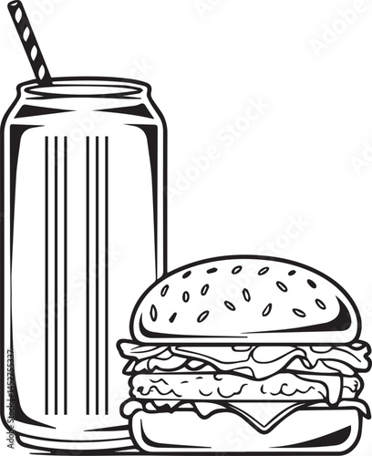 Fast Food Combo Silhouette Burger Hot Dog Fries Fork Illustration