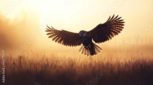 An eagle owl in flight