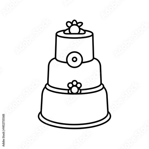 Three-tiered wedding cake decorated with flowers in outline style  