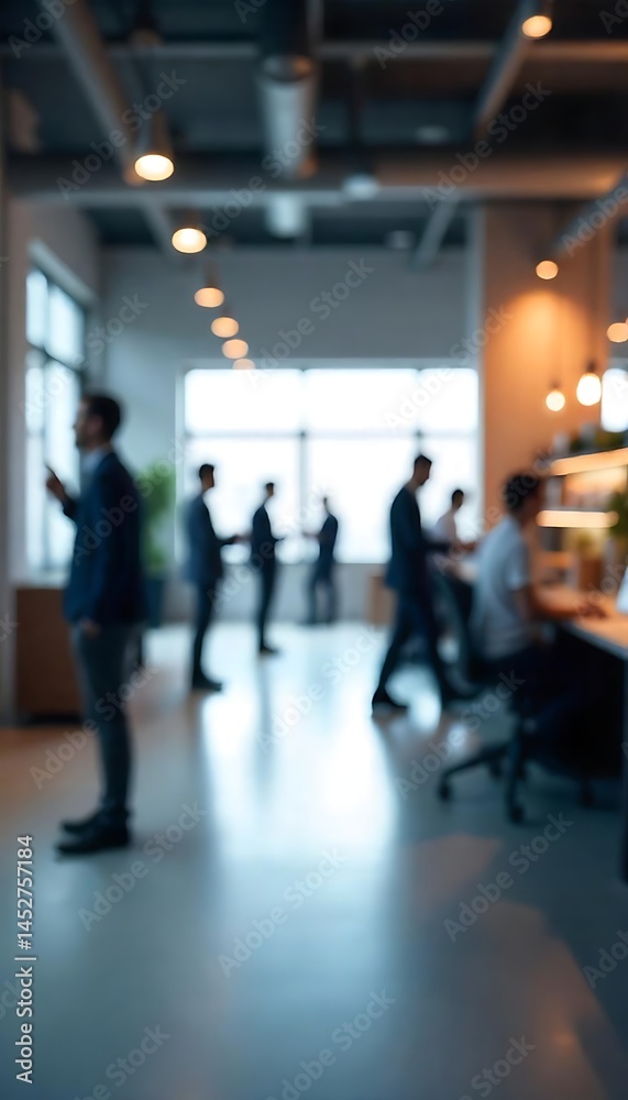 Generative AI Image depicting the blurred hustle of a contemporary office space