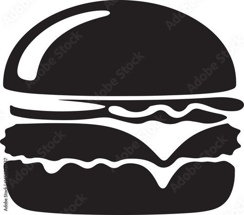 Black and White Graphic Burger Fast Food Illustration