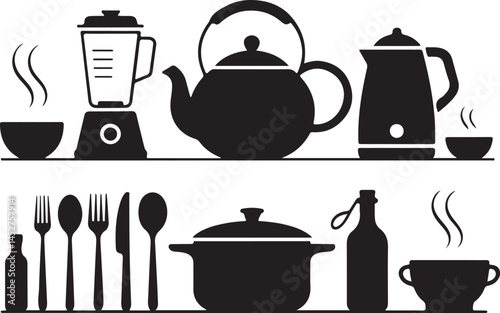 Kitchen Utensils and Appliances Silhouette Illustration