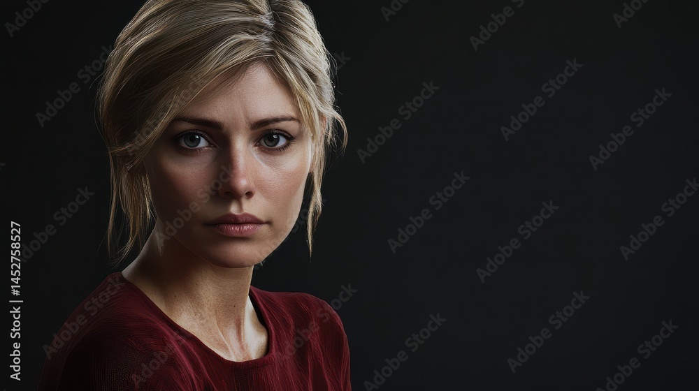 Fototapeta premium Une femme avec une expression troublÃ©e sur fond noir