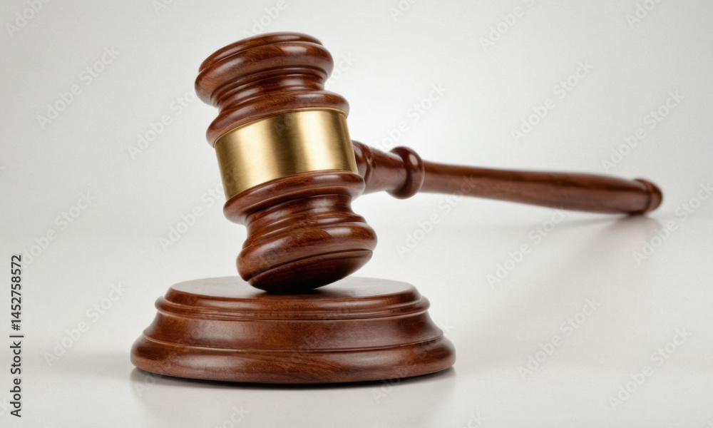 A wooden gavel resting on a table, often used in meetings and presentations A wooden gavel resting on a table, often used in meetings and presentations