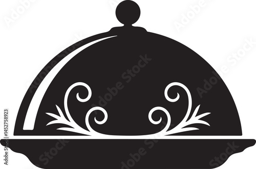 Covered Serving Platter Silhouette Cloche Illustration