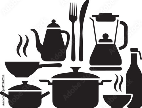 Kitchen Utensils and Appliances Silhouette Illustration