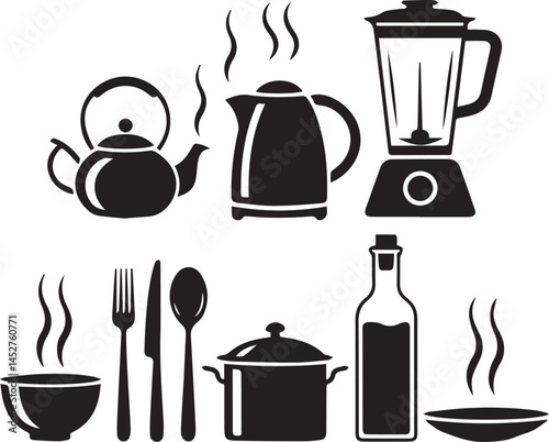 Kitchen Utensils and Appliances Silhouette Illustration
