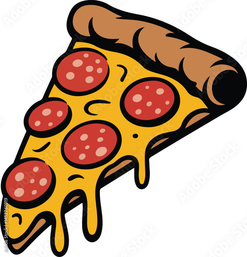 Colorful Pizza Slice Pepperoni Melting Cheese Illustration