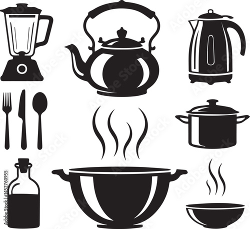 Kitchen Utensils and Appliances Silhouette Illustration