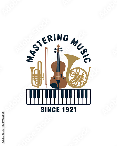 Mastering Music Since 1921 Musical Instruments Piano Design Graphic