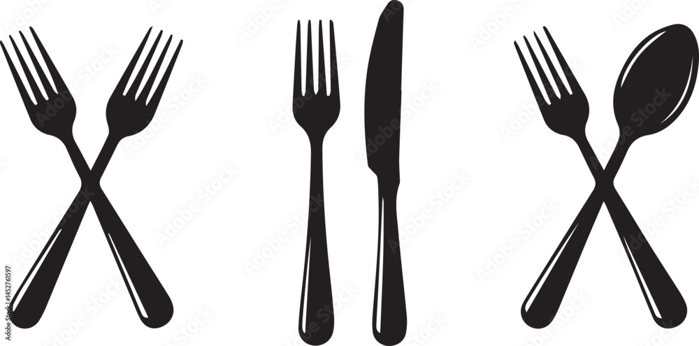 Fototapeta premium Cutlery Silhouette Fork Knife Spoon Illustration Set