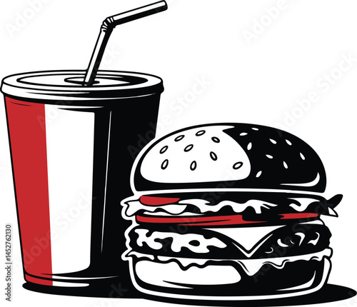 Fast Food Combo Silhouette Burger Hot Dog Fries Fork Illustration