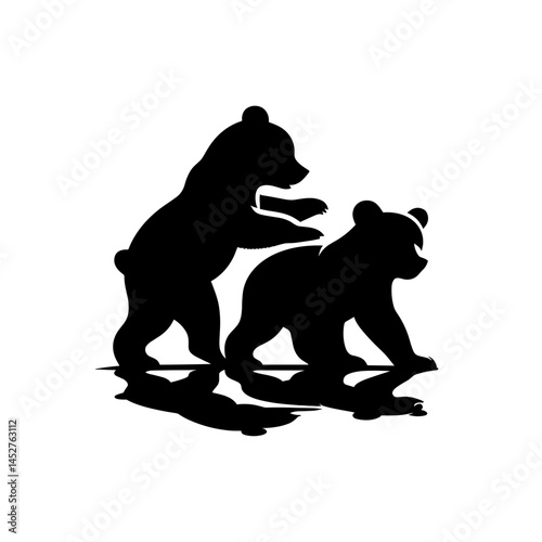 Two bear cubs playing silhouette illustration