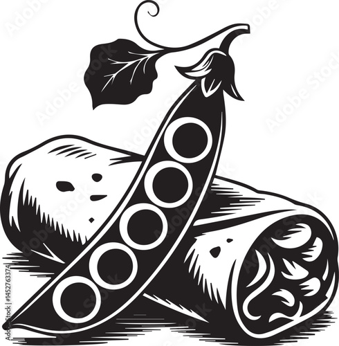 Peas and Potato Silhouette Vegetable Illustration