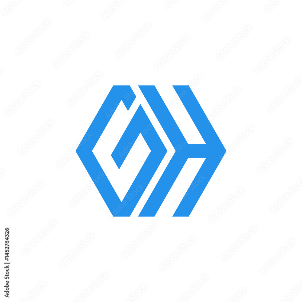 Obraz premium Blue geometric GH monogram inside hexagon.