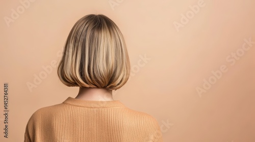Blonde bob hairstyle female caucasian adult neutral background