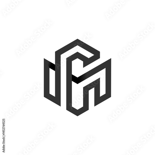 MC Letters Black geometric hexagon logo, interlocking letters.